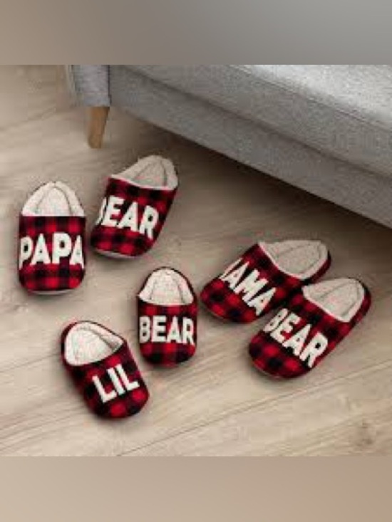 Fuzzy Babba Shoes - Plaid Red Bear Family Slippers - Cozy Sherpa Lined men women baby lot custom